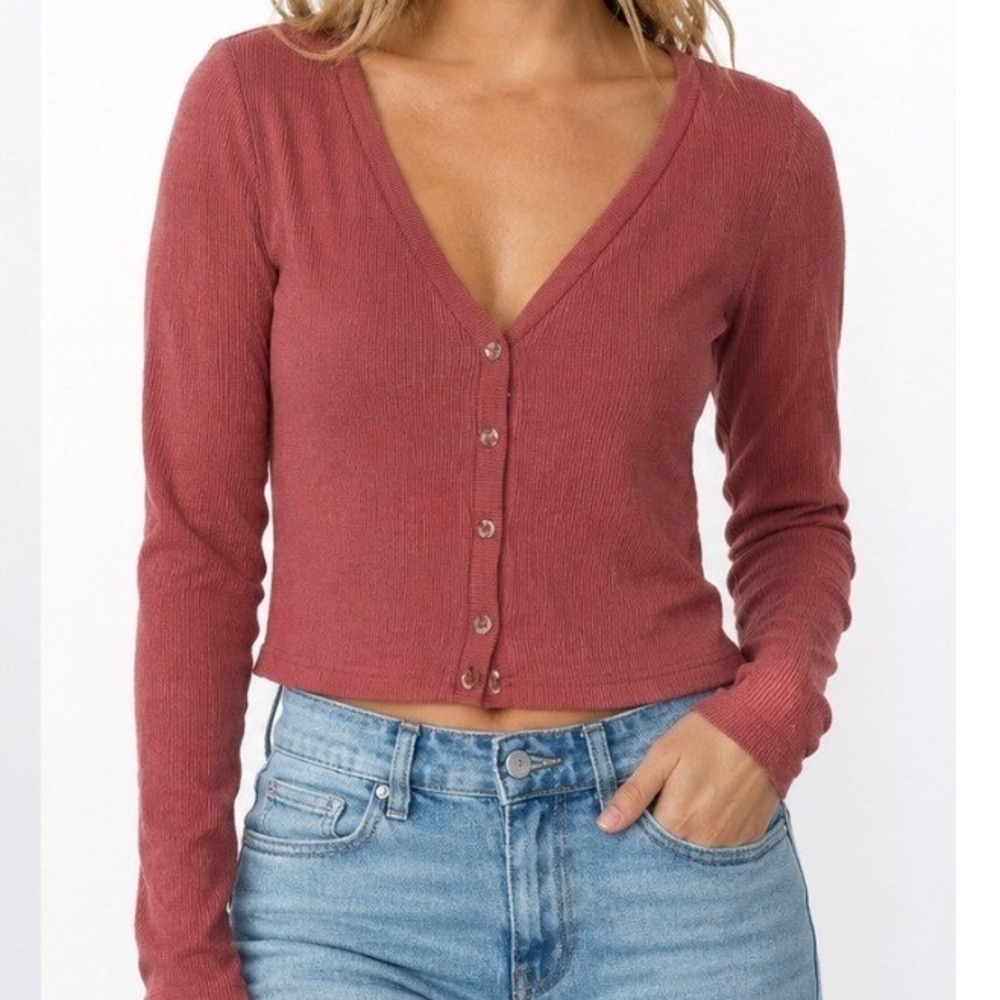 Paper Crane Womens Large Rust Ribbed Knit Cardigan Tank Layering Fall Orange L